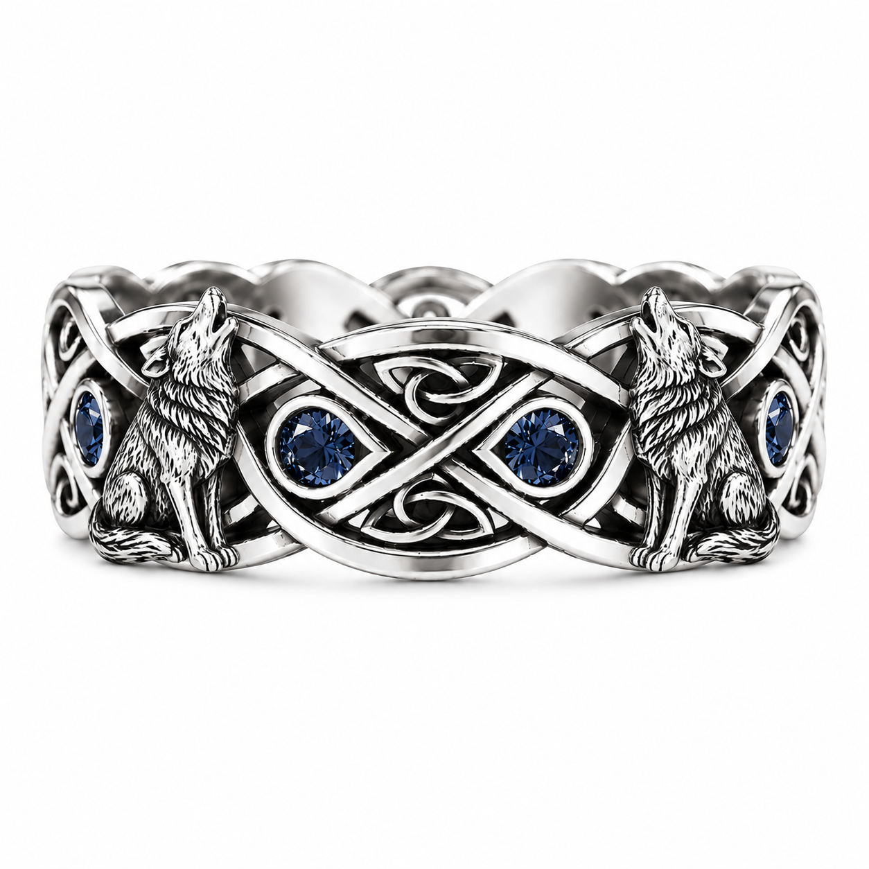 Midnight Sapphire Wolf Ring