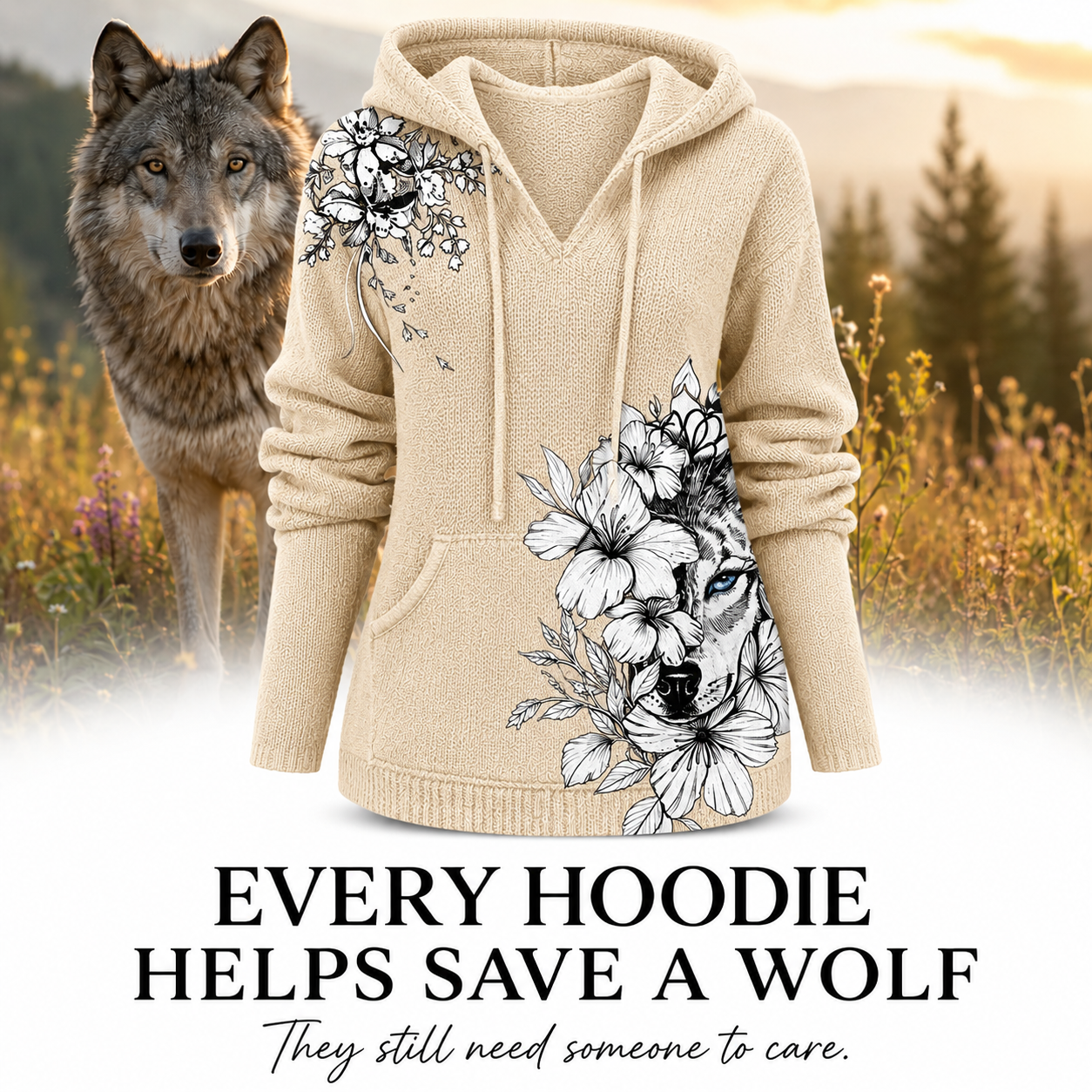 Women's Wolf Knit Hoodie