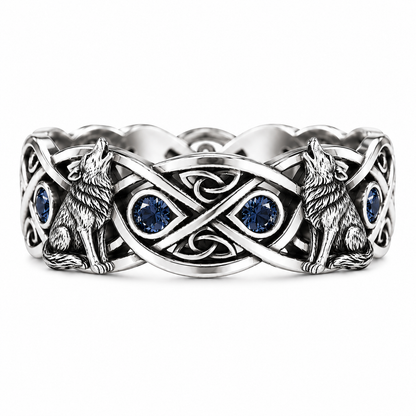 Midnight Sapphire Wolf Ring