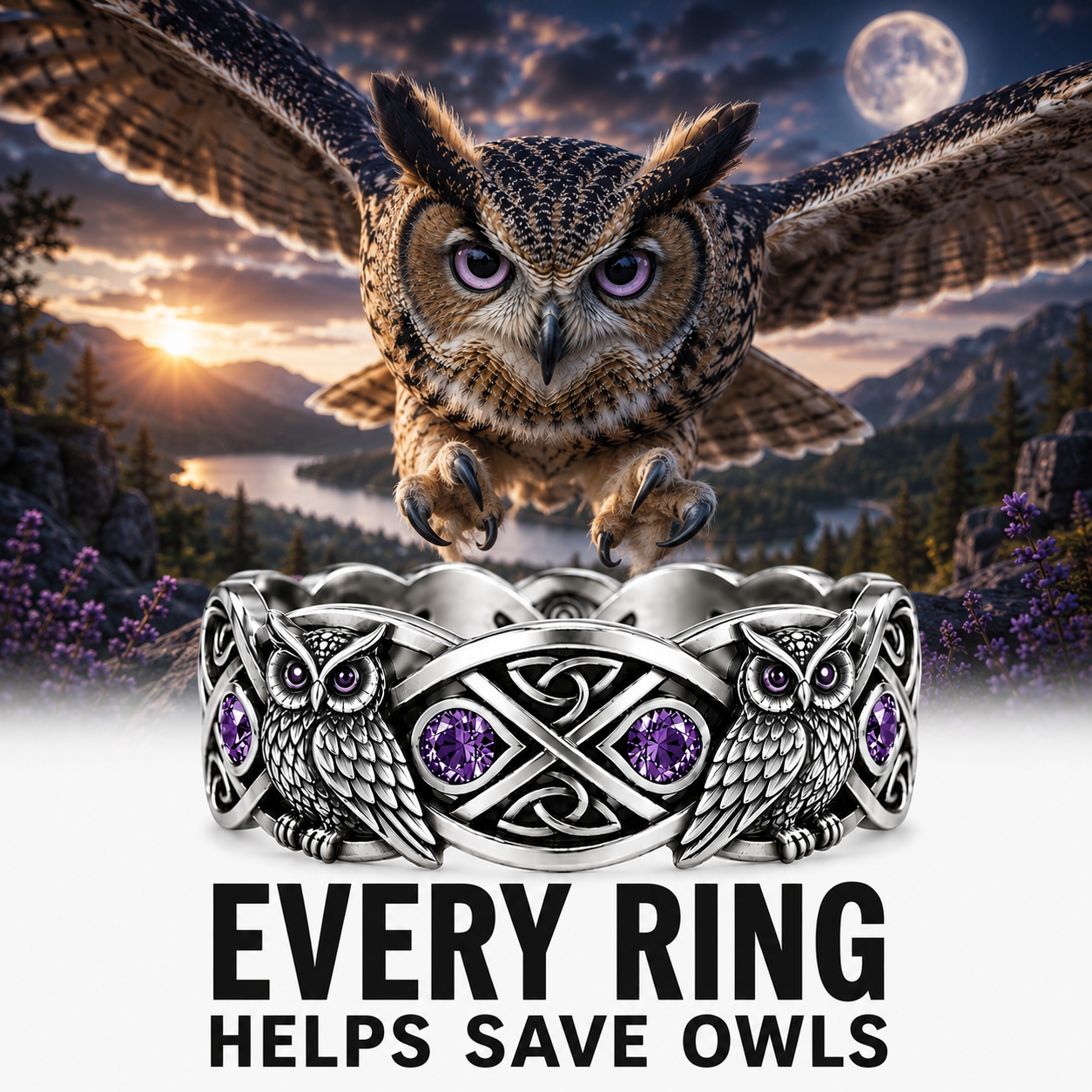 Amethyst Owl Ring