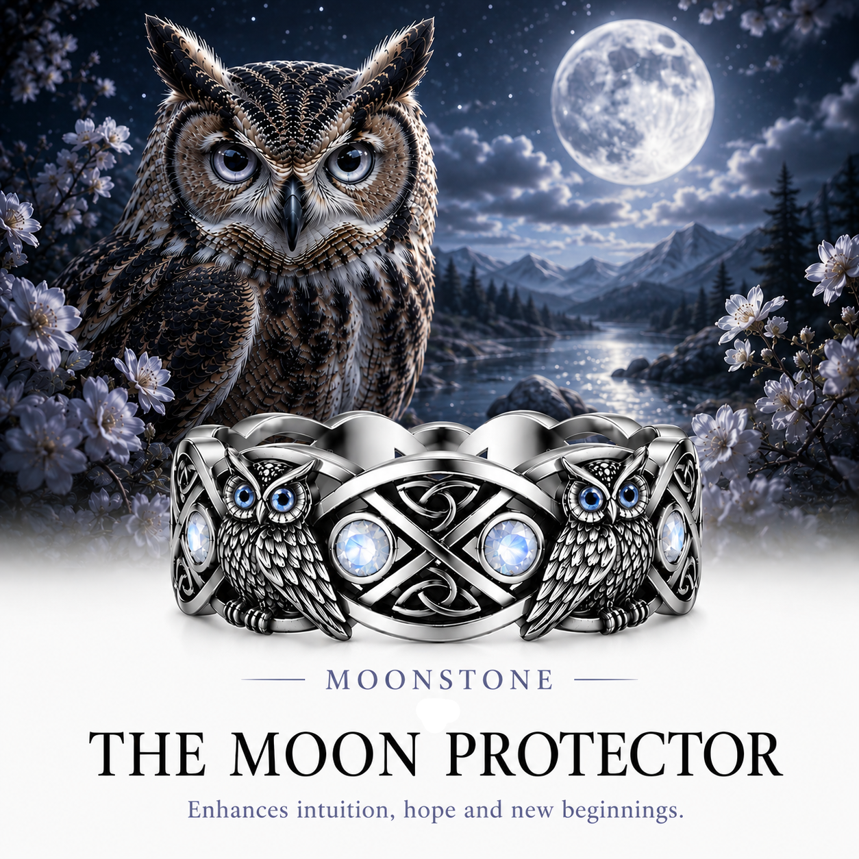 The Moonstone Owl Ring