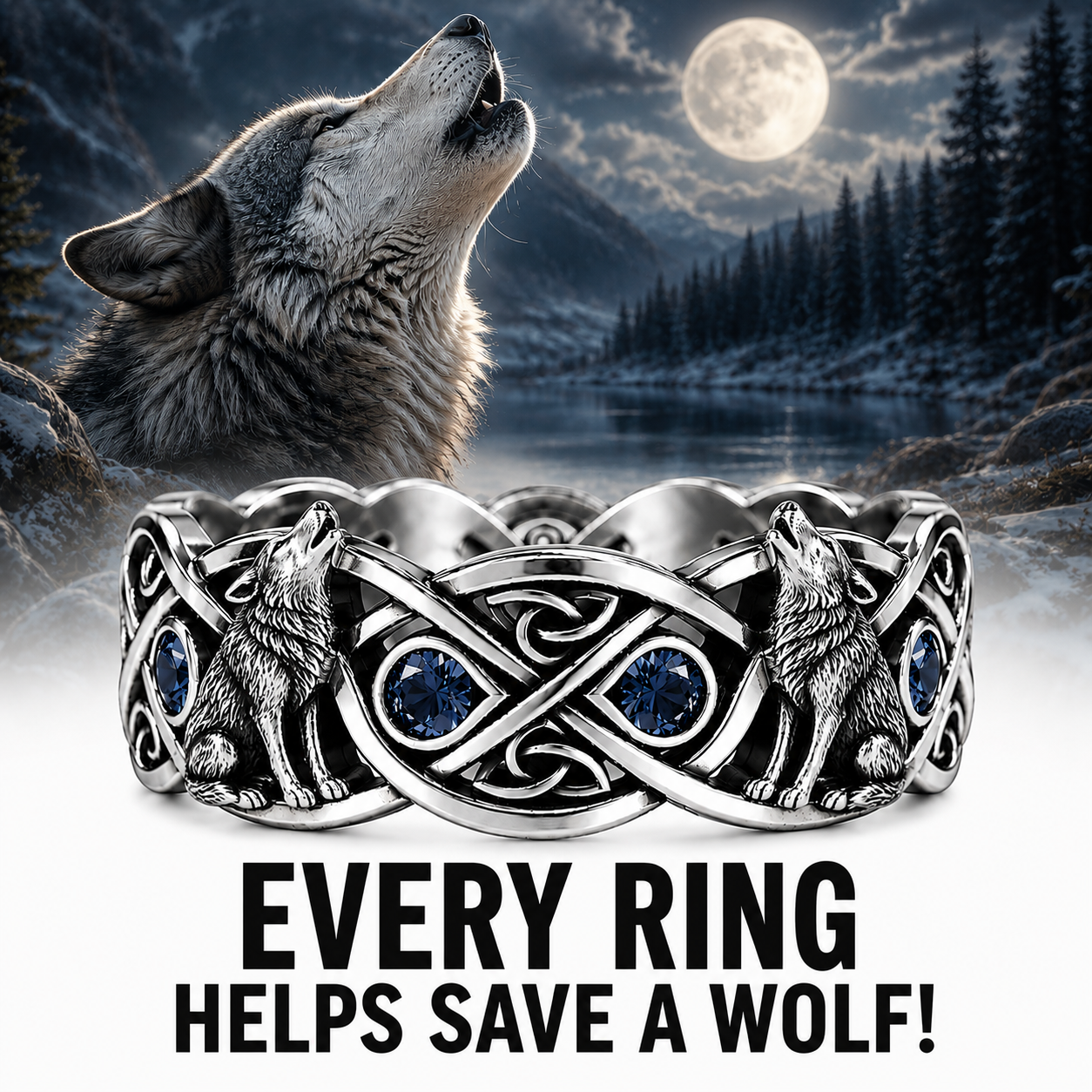 Midnight Sapphire Wolf Ring